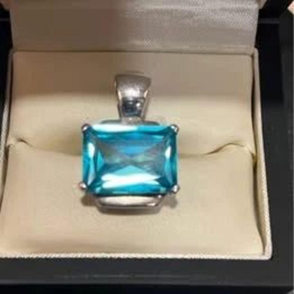Vintage Sterling silver emerald cut Blue Topaz Pendant